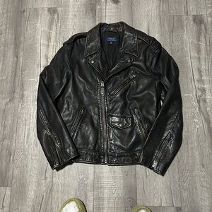 Polo Ralph Lauren Dark Brown Cow Hide Leather Biker Jacket Large